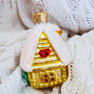 Ёлочное украшение "Уютный домик" золотой, в подарочной упаковке, h-8см