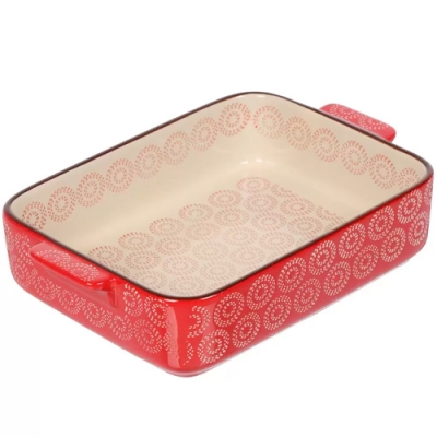 Форма для запекания керамика, 28х18.5х6.5 см, фигурная, Круги на красном, Y6-10298 (462726)