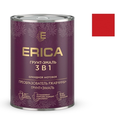 Грунт-эмаль ERICA 3в1 по ржавчине алкидная МАТОВАЯ красная 0,8 кг