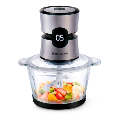 Измельчитель BRAYER 1409BR, 800Вт, стекл. чаша 2л, 4 лезвия из нержав, LED дисплей