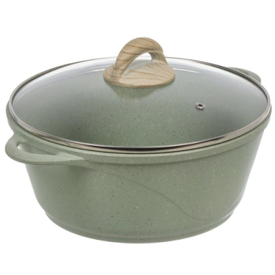 Кастрюля алюминий, антипригарное покрытие, 4 л, с крышкой, крышка стекло, круглая, Гурман, Мята, ГМк