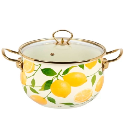 Кастрюля эмал сталь, 5 л, крышка стекло, Daniks, Лимоны, индукция (513825)