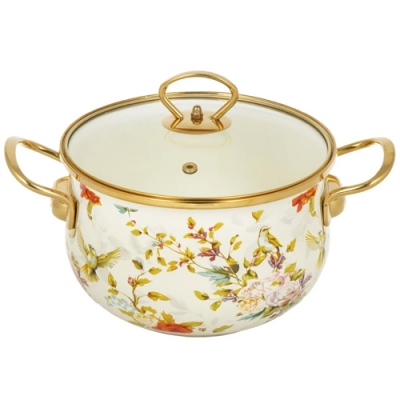 Кастрюля эмалированная сталь, 3.5 л, с крышкой, крышка стекло, Daniks, Elisa, Y4-8960 (484340)