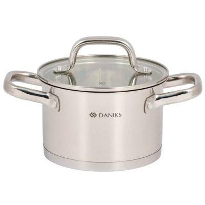 Кастрюля нержавеющая сталь, 2.1 л, крышка стекло, Daniks, Рейн, индукция (505774)