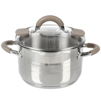 Кастрюля нержавеющая сталь, 2.9 л, с крышкой, крышка стекло, Daniks, Нара, GS-01413HY-18CA-2, серебр