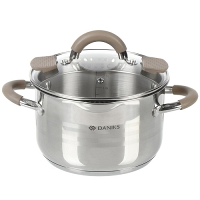 Кастрюля нержавеющая сталь, 2.9 л, с крышкой, крышка стекло, Daniks, Нара, GS-01413HY-18CA-2, серебр Кастрюля нержавеющая сталь, 2.9 л, с крышкой, крышка стекло, Daniks, Нара, GS-01413HY-18CA-2, серебр