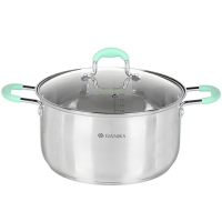 Кастрюля нержавеющая сталь, 5.8 л, с крышкой, крышка стекло, силиконовые ручки мятные, круглая, Dani