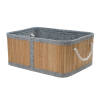 Корзина стеллажная с ручками "Бамбук", Д380 Ш270 В160, натуральный, серый арт.Shan-17L