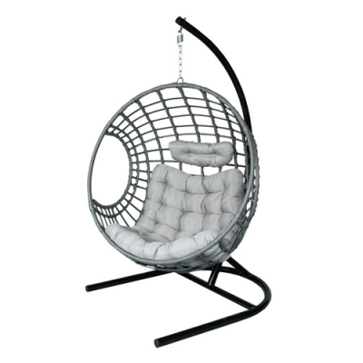 Кресло подвесное Лондон Garden story стойка+основание черные корзина серая подушка серая 3978-МП