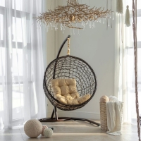 Кресло подвесное Риторика Евро до 120 кг стойка коричн, корзина коричневая, подушка бежевая