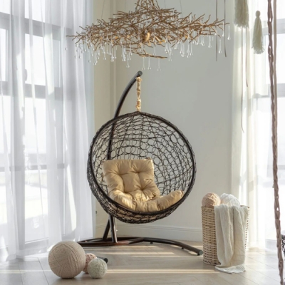 Кресло подвесное Риторика Евро до 120 кг стойка коричн, корзина коричневая, подушка бежевая
