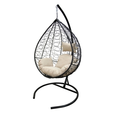 Кресло подвесное Сфера Garden story стойка+корзина черная подушка бежевая CN800