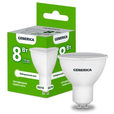 Лампа LED PAR16 софит 8Вт 230В 4000К GU10 GENERICA арт.LL-PAR16-08-230-40-GU10-G