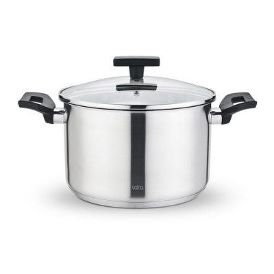 LR02-250 Кастрюля LARA (нерж) ВЕСТА 24x14,5см 6.5л, капсулированное индукционное дно, стекл. крышка