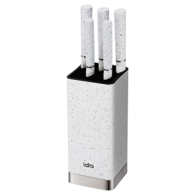 LR05-70 LARA Набор ножей 6 предметов: Подставка (квадрат/кольцо) + 5 ножей (Soft touch/декор.кольцо)