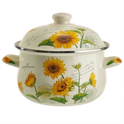 MetaLLoni EM-1510 Кастрюля эмалированная с эмалированной крышкой 2,8 л,d=20см,"Подсолнухи"(6)
