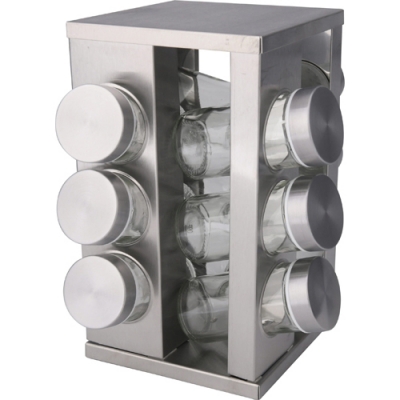 Набор для специй и приправ на вращающейся квадратной подставке, 12 баночек (11206604/160925/0006277,