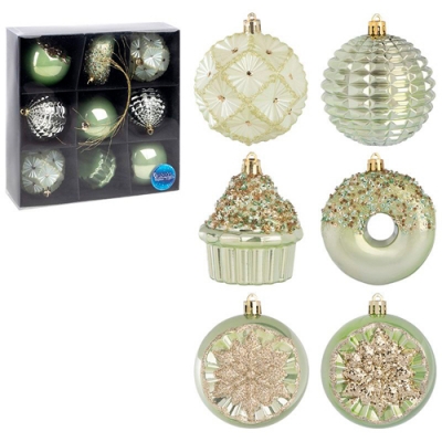 Набор елочных украшений Волшебная страна Оливковый, 9 шт, размер шаров: 8 см 110455