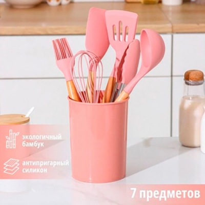 Набор кухонных принадлежностей "Фаварис" 7 предметов 34х12,5х12,5 см, цвет розовый арт.9159488 г.Ека Набор кухонных принадлежностей "Фаварис" 7 предметов 34х12,5х12,5 см, цвет розовый арт.9159488 г.Ека