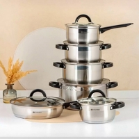 Набор посуды нержавеющая сталь, 12 предметов, кастрюли 1.6,2.3,3.2,5.6, ковш 1.6, сковорода 24см, ин