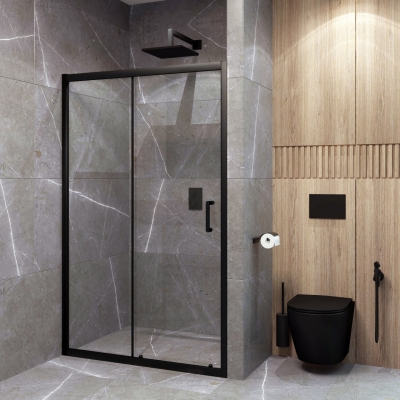 Душевое ограждение в проем EvaGold 100х190, профиль черный матовый, прозрачное стекло EG1B Душевое ограждение в проем EvaGold 100х190, профиль черный матовый, прозрачное стекло EG1B