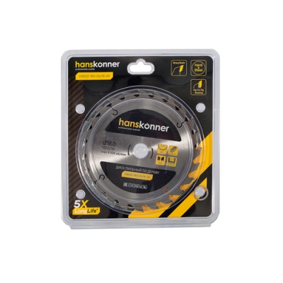 Пильный диск по дереву Hanskonner 160x20/16мм, 24 зубьев H9022-160-20/16-24