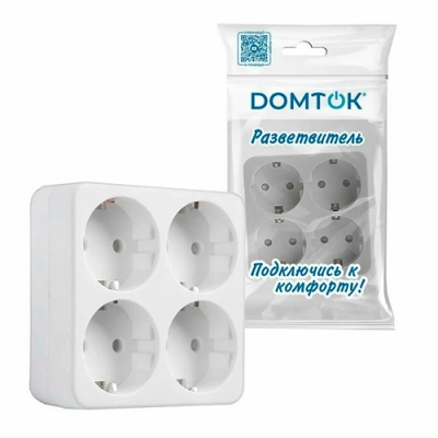 Разветвитель "DОМТОК" 4гн. прямоугольник с/з, з/ш, 250В 3500Вт белый (2661)