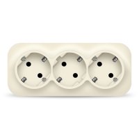 Розетка трехместная серия "IONICH", с/з, о/у, 16А, 220В, "слоновая кость" (ivory) (еврослот) (1429)