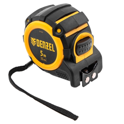 Рулетка 5м х 32мм, автом.фиксац.,нейлон.покрытие,магнит.зацеп, двухстор. разметка// Denzel 31523