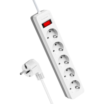 Сетевой фильтр КОСМОС 10A 2200Вт 3м 5 гнезд, пвс 3х0,75мм2, белый