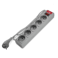 Сетевой фильтр "СОЮЗ" ПВС 3*0,75 5гн., выключатель с индикацией, с/з, серый 1,5м