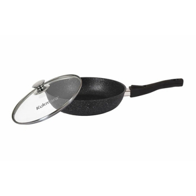 Сковорода 280/65мм со съемной ручкой, со стеклянной крышкой, АП (темный мрамор) "Kukmara"