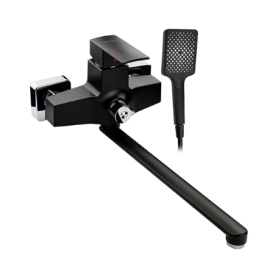 Смеситель в ванную, длинный излив, шаровый, из высокоп пластика АБС, ЧЕРНЫЙ, квадратный 5564BRIMIX