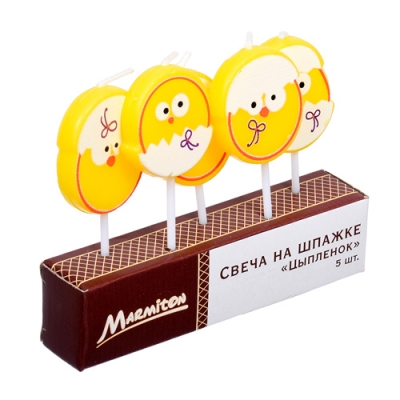 Свеча на шпажке "Цыпленок", 5шт, 3,5*3 см MARMITON /24 17078