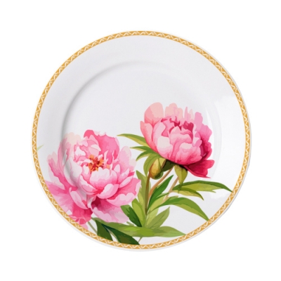 Тарелка мелкая диам. 240 мм Гладкий край Пионы (фарфор) , р.1890