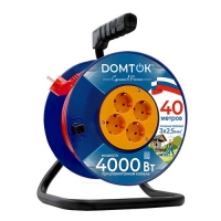Удлинитель силовой на катушке "DOMTOK" 4 гнезда, ПВС 3*2,5, 4кВт, з/к 50м (2464)