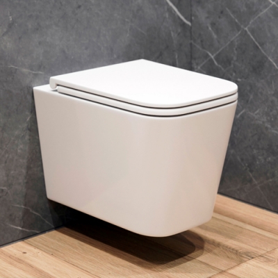 Унитаз подвесной K404 безободковый, сиденье тонкое ДП, крепления