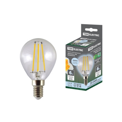 Лампа светодиодная Филамент G45-6 Вт-230 В-4000 К E14 TDM (SQ0340-0278)