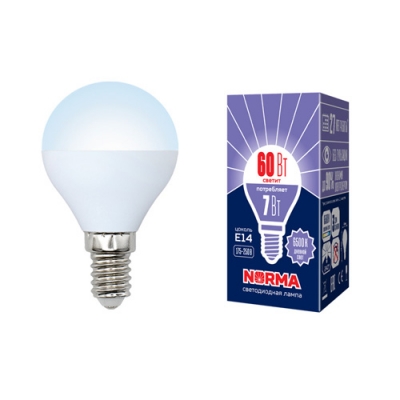 Лампа светодиодная LED-G45-7W/DW/E14/FR/NR Дневной белый свет (6500K) Серия Norma