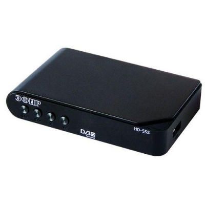 Ресивер эфирный цифровой DVB-T2 HD HD-555 пластик, дисплей, Эфир