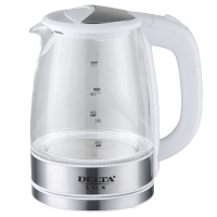 Чайник DELTA LUX DL-1204W, корпус из жаропр. стекла, белый, 2200Вт, 1,7л