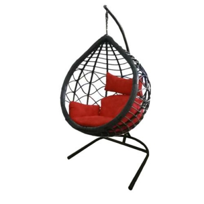 Подвесное кресло Вирджиния до 100 кг (стойка черная, корзина черная, подушка красная)