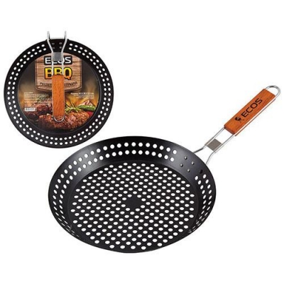Решетка для гриля круглая с антипригарным покрытием и деревянной ручкой ECOS 24031D (30х30х5см) арт.