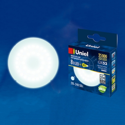LED-GX53-8W/NW/GX53/FR PLZ01WH Лампа светодиодная, матовая. Белый свет.