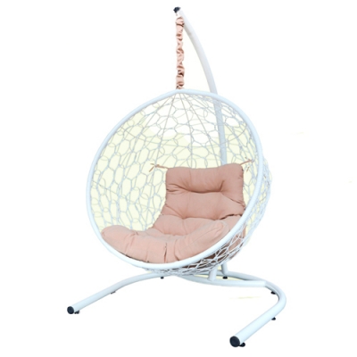 Подвесное кресло "Либра" до 120 кг стойка белая, корзина белая, подушка бежевая