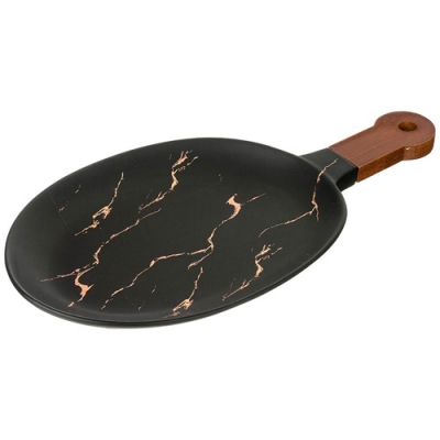 Блюдо для сервировки с деревянной ручкой коллекция "Золотой мрамор" цвет: black 37,5*19*2,4 см 412-1