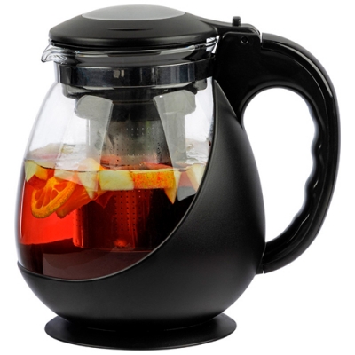 Чайник заварочный, Napoletano, объем 1,6 л, стеклянный в корпусе из полипропилена, чёрный арт.910128