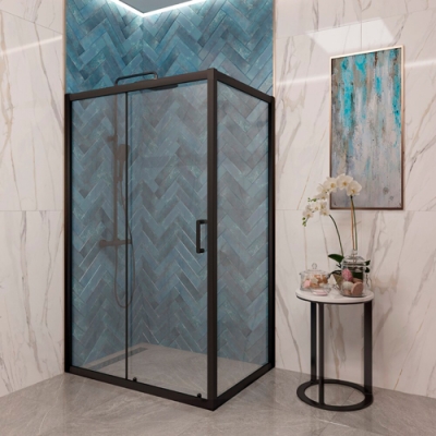 Душевое ограждение прямоугольное EvaGold 120х90, профиль черный матовый, прозрачное стекло EG2B