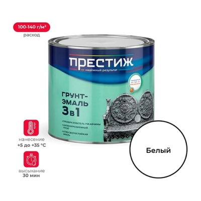Эмаль быстросохнущая полуглянцевая Престиж акриловая для метала и дерева Белая 1,9 кг