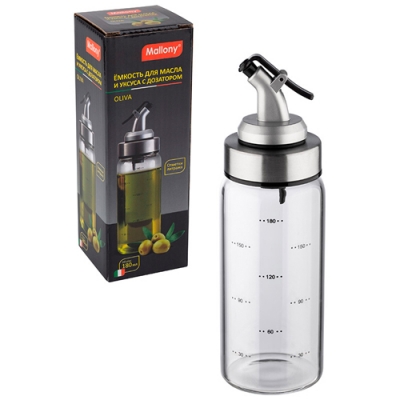 Ёмкость для масла и уксуса с дозатором, OLIVA, объём:180 мл, стеклянная арт.109036
